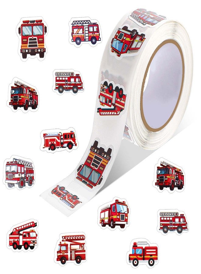 DOPENSPI 500PCS Fire Truck Stickers, Self Adhesive Waterproof Fire Car Engine Vehicles Sticker Firefighter Stickers Firetruck Sticker Roll Firefighting Party Favors for DIY Craft Reward Incentives - Image 1